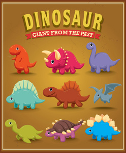 复古可爱恐龙角色海报设计