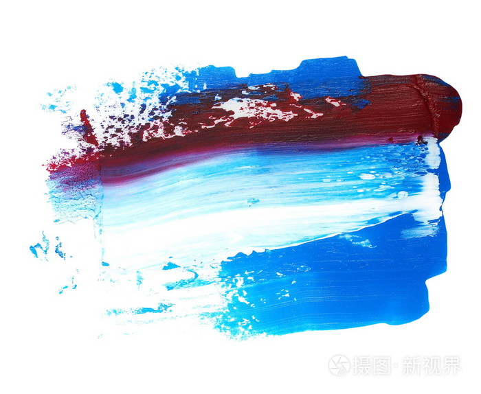 照片孤立在白色背景上的红色和蓝色的grunge刷笔画油画颜料