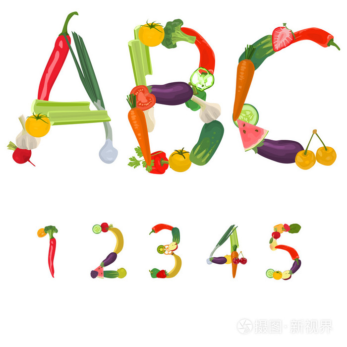数字由水果和蔬菜