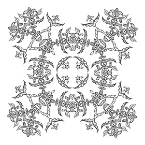 手绘图 zentangle 曼陀罗元素。意大利珐琅器样式