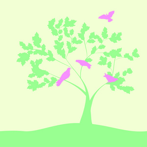 树上有鸽子的插图。