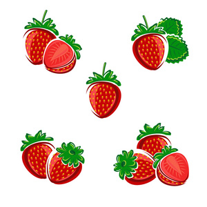 草莓设置。矢量