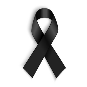 白色背景上的黑色认识丝带。哀悼和黑色素瘤的象征