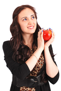 十几岁的女孩举行苹果