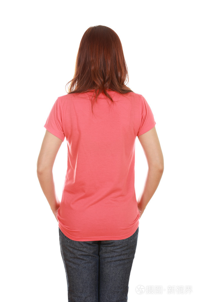 带空白t恤的女性背面