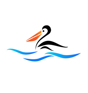 鹈鹕徽标上海滩矢量标志的鹈鹕鸟照片