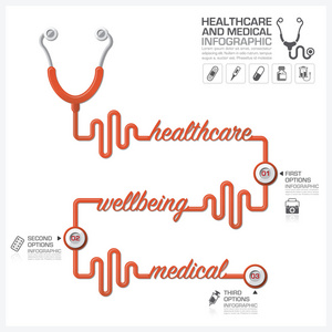 医疗保健和医疗信息图表与听诊器时间表