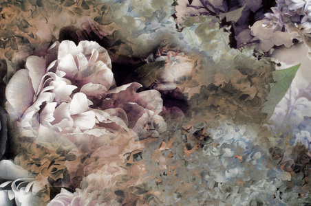 织物丝淡粉红色，有白色的花。 花布背景碎片彩色复古挂毯纺织图案与花饰有用的背景