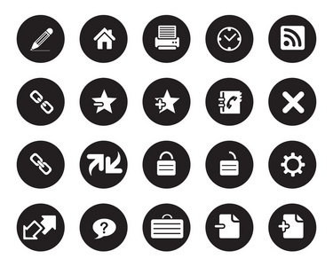 股票矢量白色网页和办公室图标的黑色圆圈高重新照片