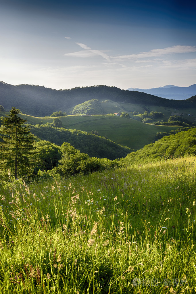 傍晚,夕阳的 simon 村山山岗上.米糠