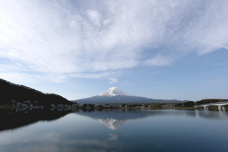 河口湖湖边的富士山