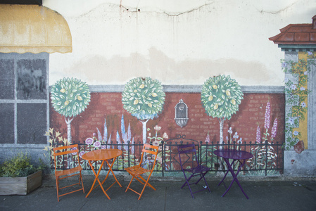 人行道咖啡馆墙壁画图片