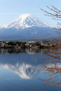 河口湖湖边的富士山