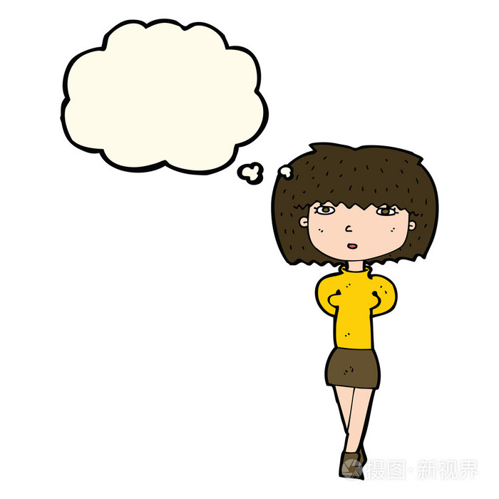 与卡通腼腆女人思想泡泡