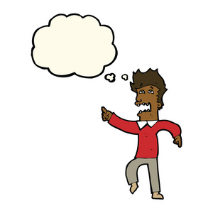 卡通指向与思想泡泡的男子惊恐图片