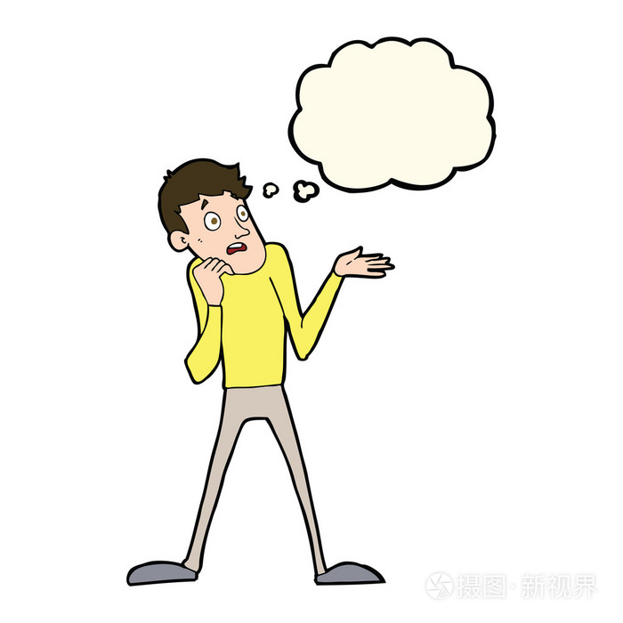 卡通漫画与思想泡泡紧张的人