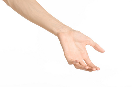 手的手势主题 人类的手显示孤立在工作室中的白色背景上的手势