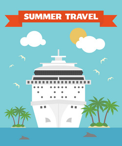 夏季旅行平面背景与船。