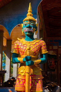 雕塑在庙里。老挝万象