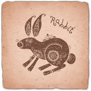 兔。中国的生肖标志星座运势老式卡