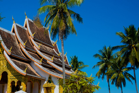 与黄金的佛教寺庙。銮 Prabang.Laos