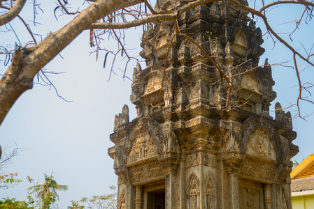 Siemreap,Cambodia.Temple.Vintage 装饰品上一块石头，片段