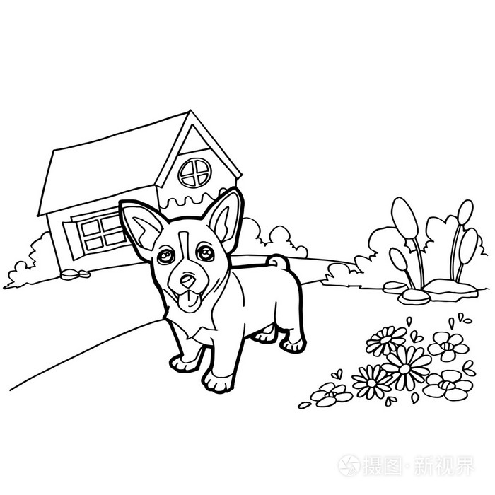 狗与景观的着色书插画-正版商用图片1jk0xq-摄图新视界