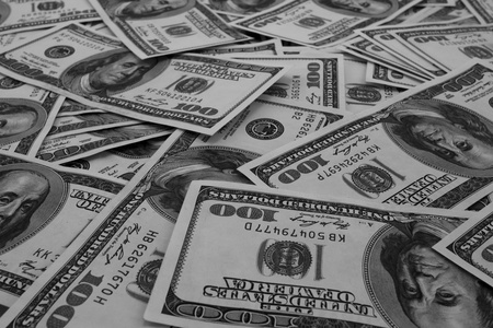 百万美元100美元钞票的安装背景纹理黑色和白色照片