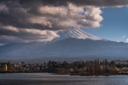 从河口湖看到的富士山