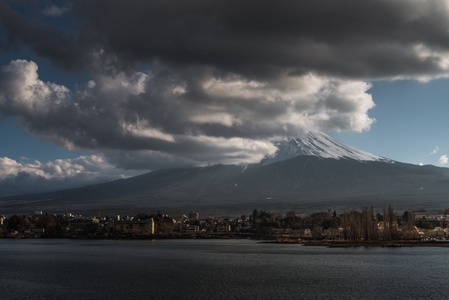 从河口湖看到的富士山