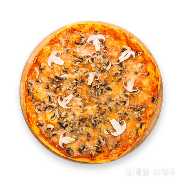 美味的比萨，熏的鸡肉和蘑菇