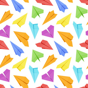 无缝模式与彩色的纸飞机照片