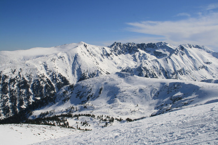 冬季皮林山的全景。滑雪胜地 Bansk