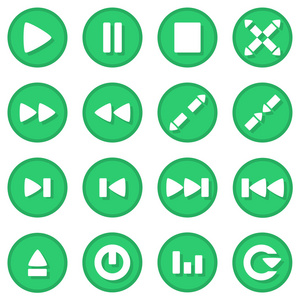 视频播放器的图标集绿色颜色平面设计与按钮阴影