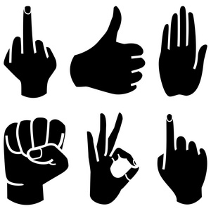 人类的手收集 不同的手手势信号和标志