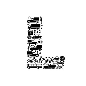 抽象矢量字母L 由汽车图标字母集