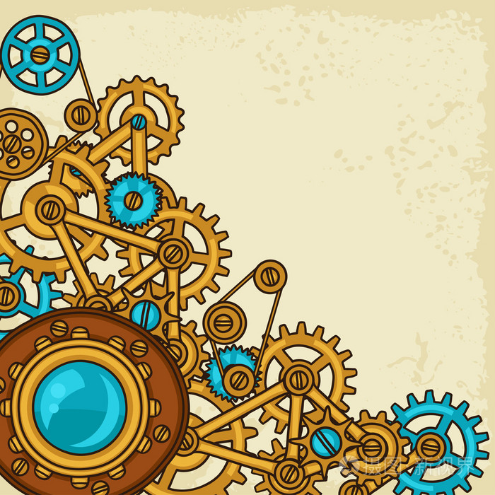 蒸汽朋克拼贴的涂鸦风格的金属齿轮