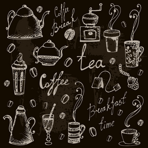 手绘涂鸦咖啡和茶