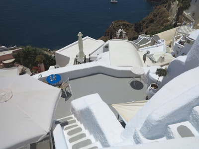 希腊圣托里尼岛白色沃尔玛漂亮典型的房子