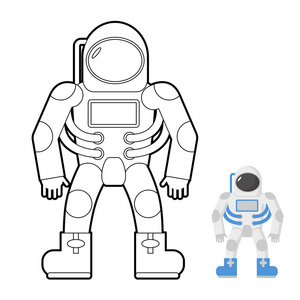 宇航员着色书。 空间人的矢量插图。