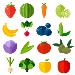 新鲜水果和蔬菜平图标集