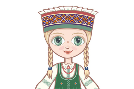 肖像，阿凡达 。女孩在立陶宛的西装。历史的衣服