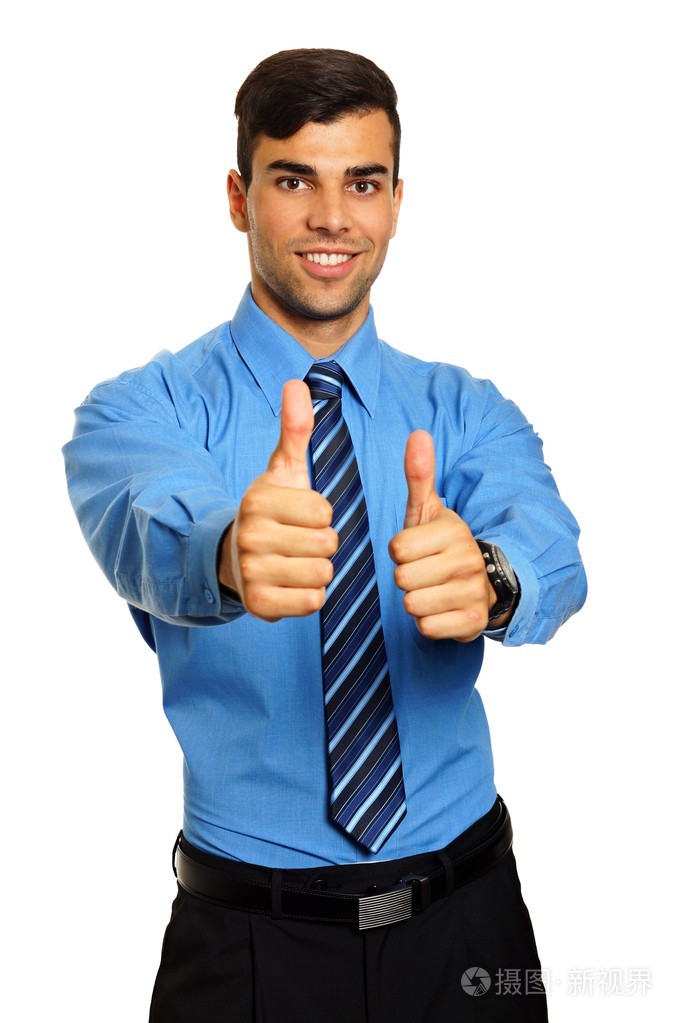 年轻的商人出现了大拇指