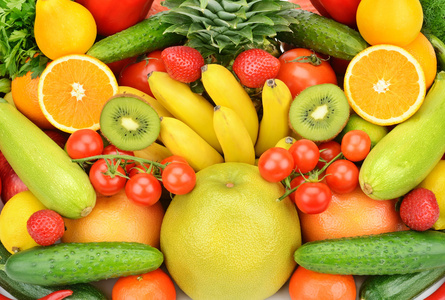 不同种类的水果和蔬菜的背景