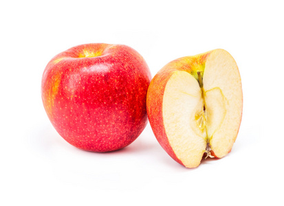 苹果红单和一半白色背景上孤立