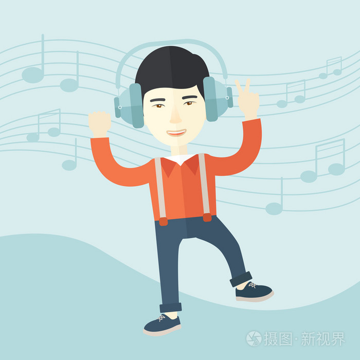 快乐的年轻人跳舞,一面听音乐