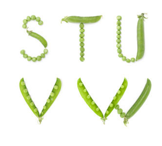 绿豌豆,abc 英语字母表中的照片