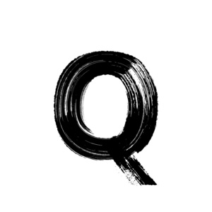 字母 Q 手用干笔刷绘制