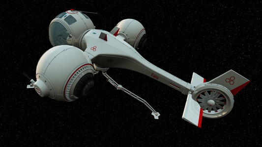 一艘宇宙飞船 3d cg 渲染插画