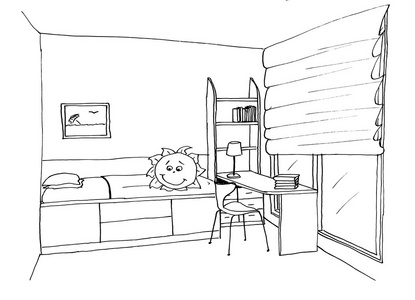 班轮图孩子,孩子房间的室内,班轮图形素描照片